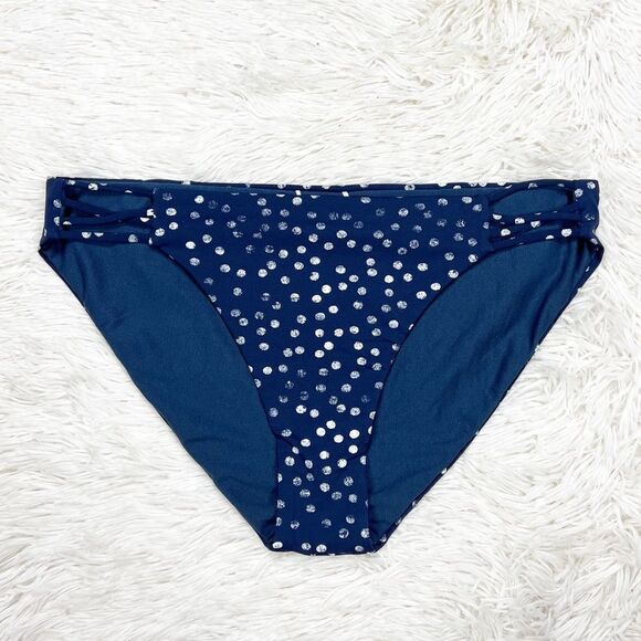 Roxy Printed Beach Classics Blue Indigo Polka Dot Side Strap Bikini Bottoms Size - Picture 4 of 7